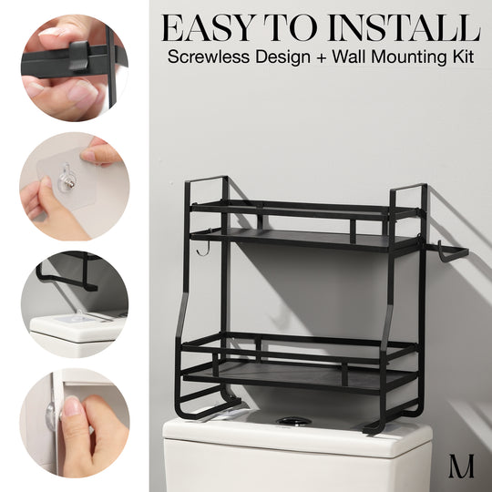 Marmolux 2-Tier Matte Black Over Toilet Storage Shelf - Double Shelves for Efficient Bathroom Organization