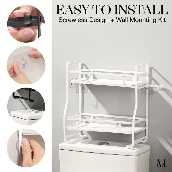 Marmolux 2-Tier White Over Toilet Storage Shelf - Double Shelves for Efficient Bathroom Organization