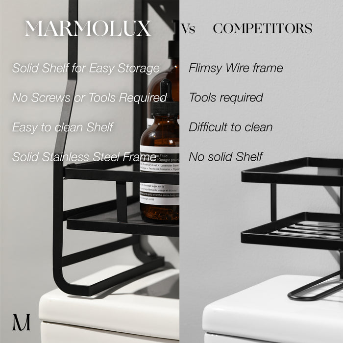 Marmolux 2-Tier Matte Black Over Toilet Storage Shelf - Double Shelves for Efficient Bathroom Organization