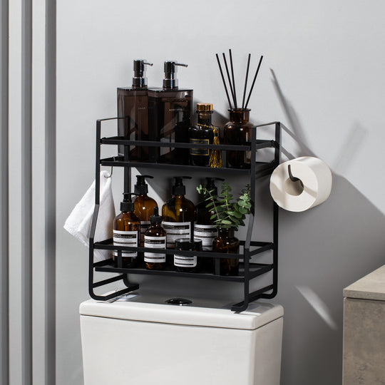 Marmolux 2-Tier Matte Black Over Toilet Storage Shelf - Double Shelves for Efficient Bathroom Organization