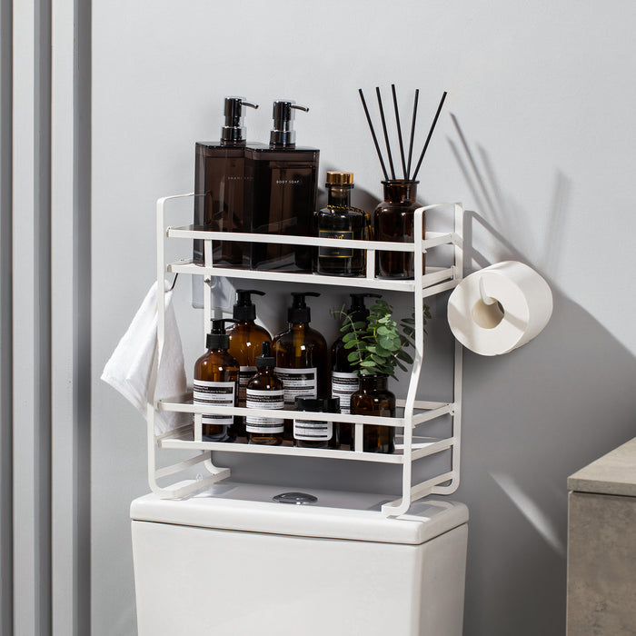 Marmolux 2-Tier White Over Toilet Storage Shelf - Double Shelves for Efficient Bathroom Organization