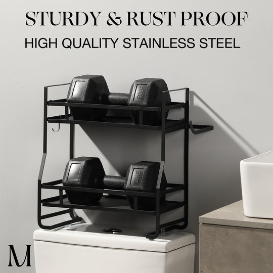 Marmolux 2-Tier Matte Black Over Toilet Storage Shelf - Double Shelves for Efficient Bathroom Organization