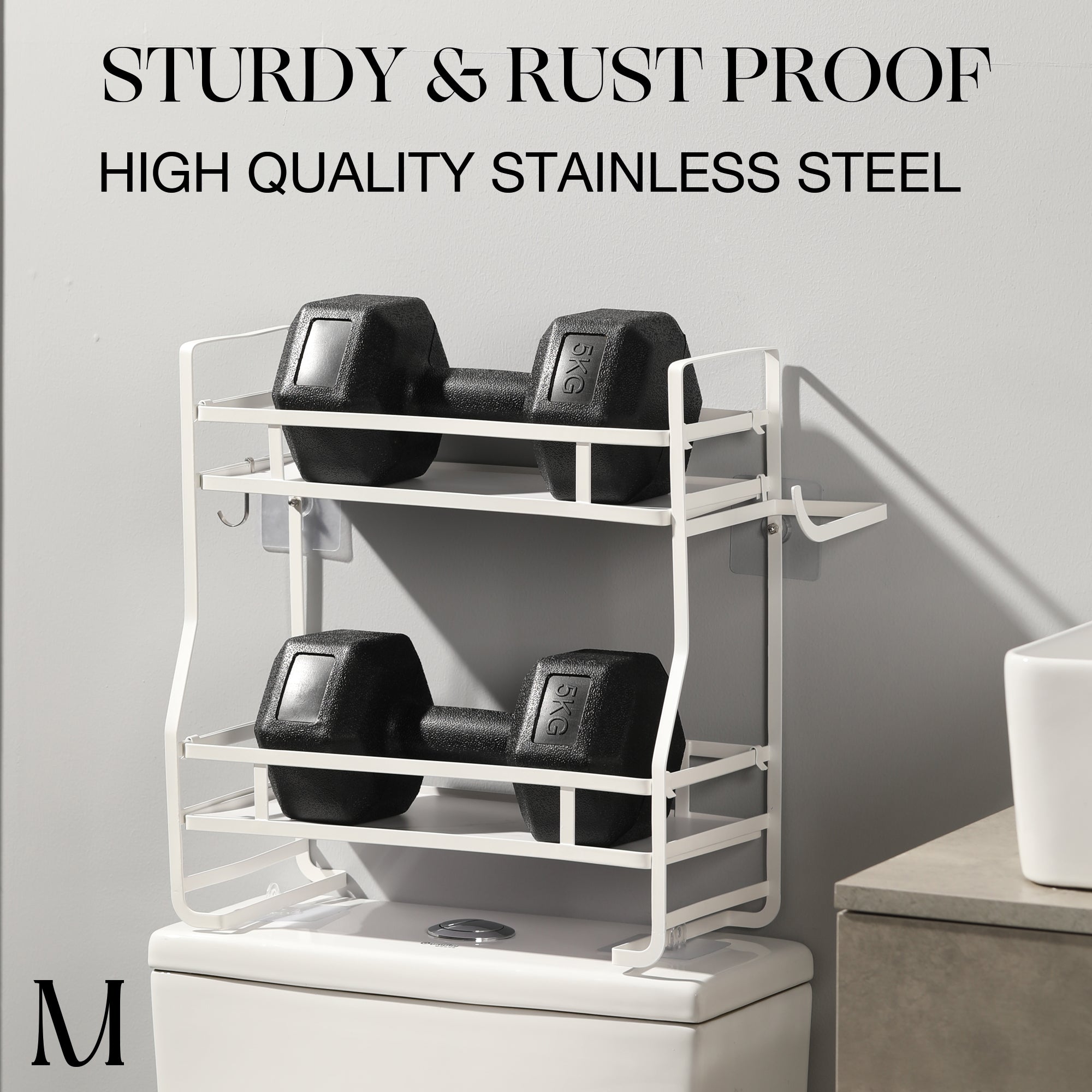 Marmolux 2-Tier White Over Toilet Storage Shelf - Double Shelves for Efficient Bathroom Organization