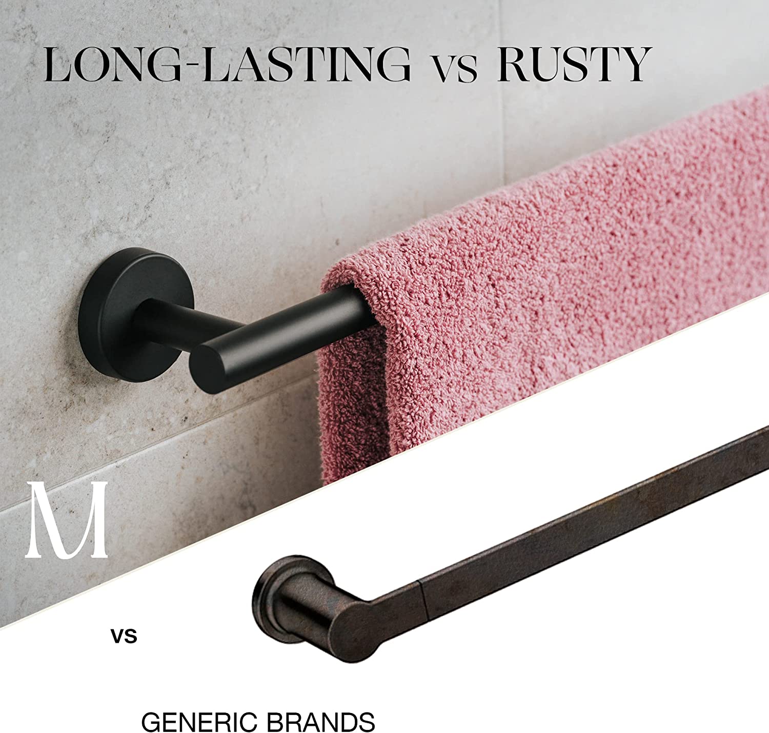 16 inches Matte Black Towel Bar for Bathroom