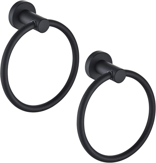 2pack Towel Holders for Bathrooms - Black Hand Towel Ring (Matte Black)