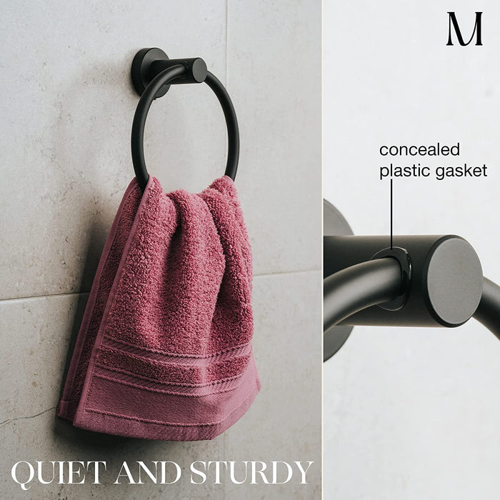 2pack Towel Holders for Bathrooms - Black Hand Towel Ring (Matte Black)