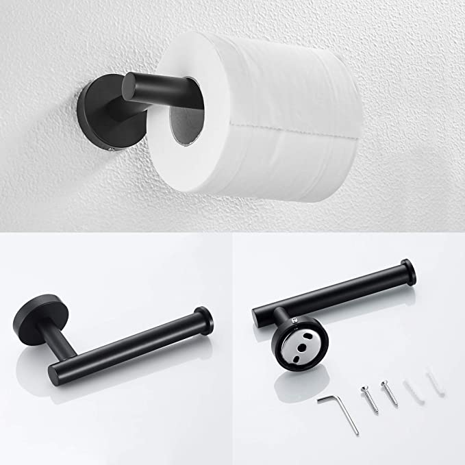 Toilet Paper Holder Towel Ring Towel Hook Set (Matte Black)