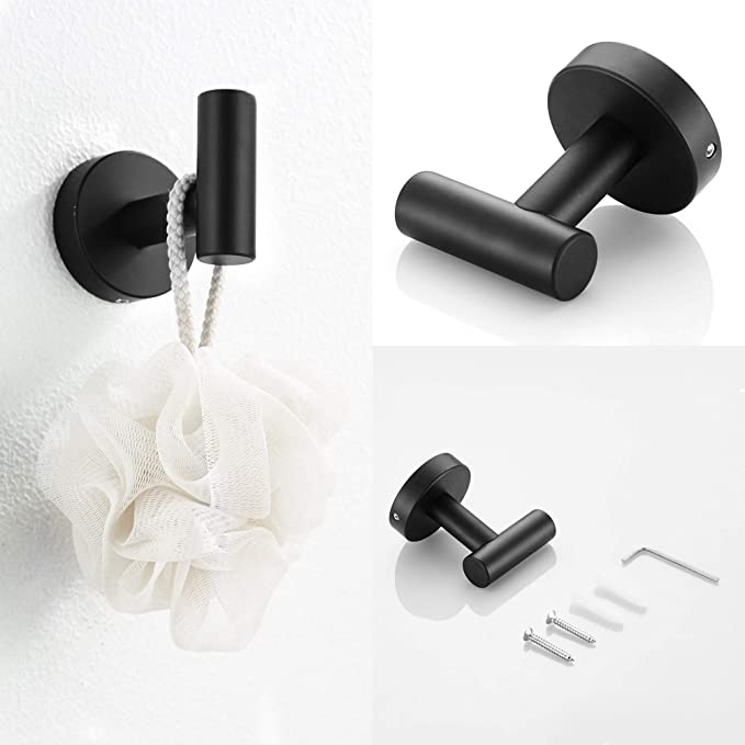 Toilet Paper Holder Towel Ring Towel Hook Set (Matte Black)