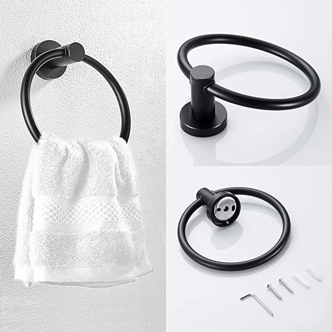 Toilet Paper Holder Towel Ring Towel Hook Set (Matte Black)