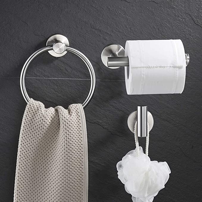 Toilet Paper Holder Towel Ring Towel Hook Set (Stainless Steel)