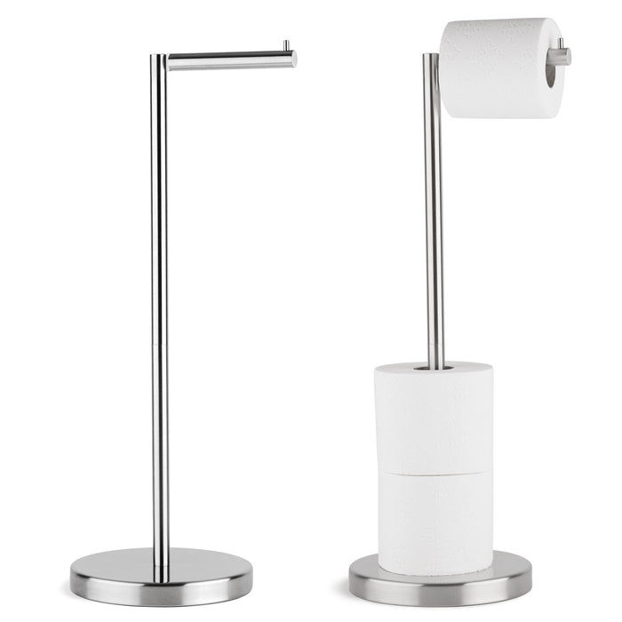 4 Rolls Storage - Free Standing Toilet Paper Holder Stand  (Brushed Steel)