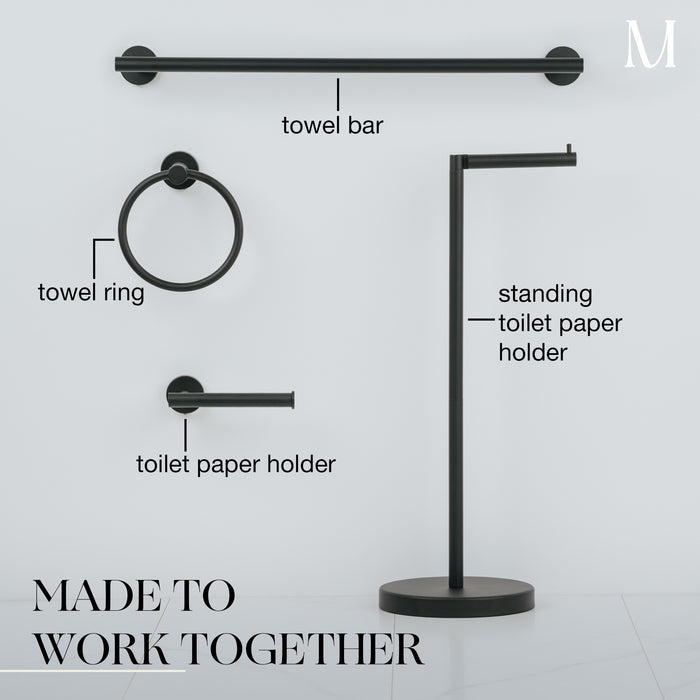 4 Rolls Storage - Free Standing Toilet Paper Holder Stand (Matte Black)