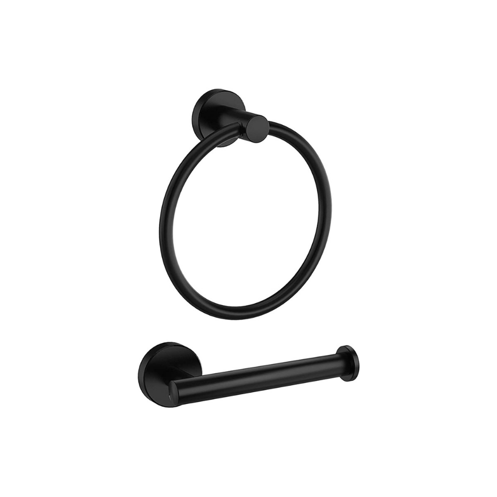 Toilet Paper Holder & Towel Ring (Matte Black)