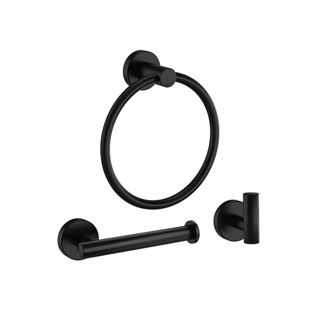 Toilet Paper Holder Towel Ring Towel Hook Set (Matte Black)