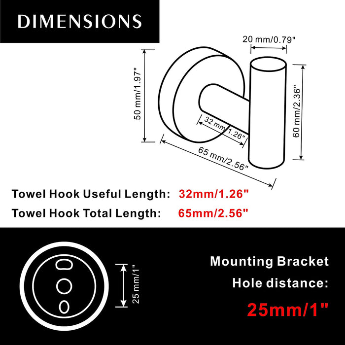 2pack Hooks - Towel/Coat Hooks-Door Hanger Single Hook (Brushed Steel)