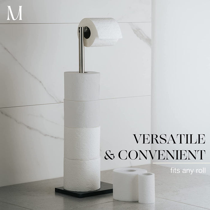 Free Standing Brushed Nickel Toilet Paper Holder Stand Black Marble Base and Storage