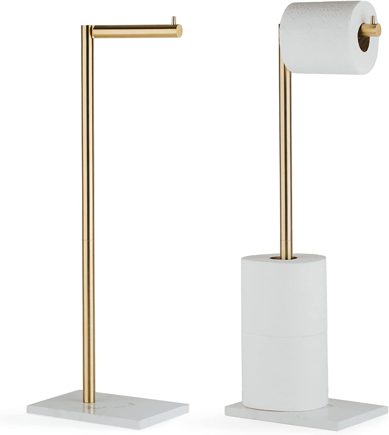 Free Standing Gold Toilet Paper Holder Stand White Marble Base and Storage