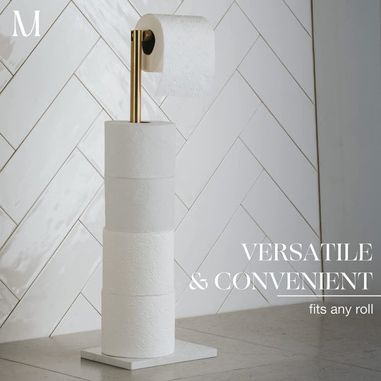 Free Standing Gold Toilet Paper Holder Stand White Marble Base and Storage