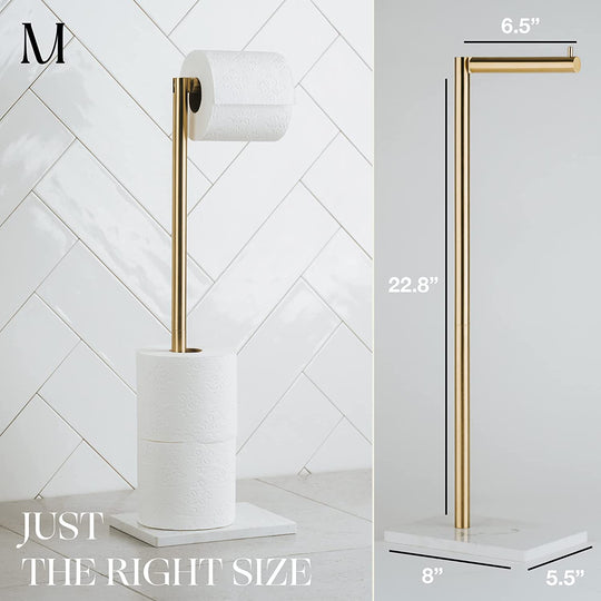 Free Standing Gold Toilet Paper Holder Stand White Marble Base and Storage