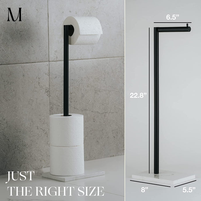 Free Standing Matte Black Toilet Paper Holder Stand White Marble Base and Storage